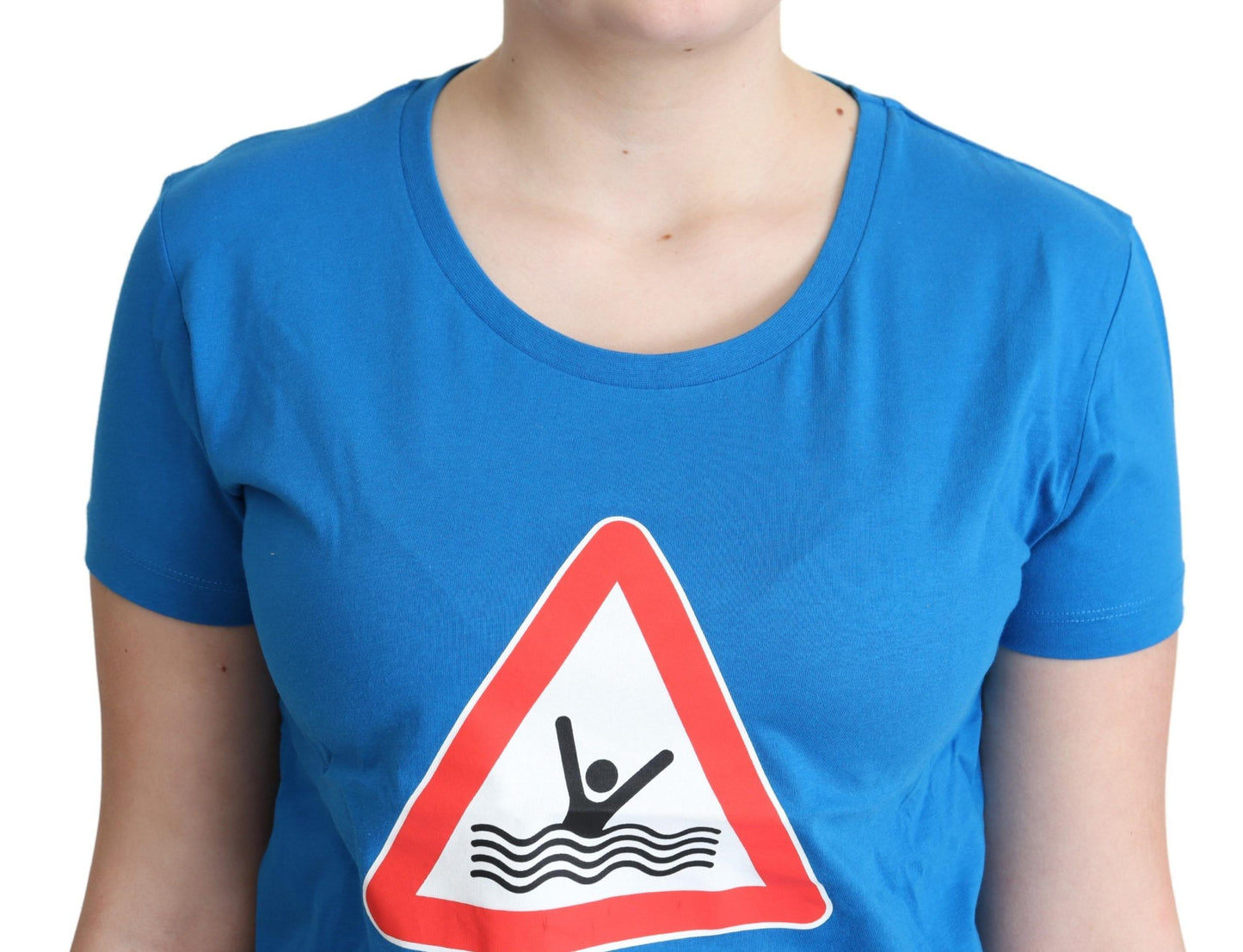 Moschino Blue Cotton Swim Graphic Triangle T-shirt