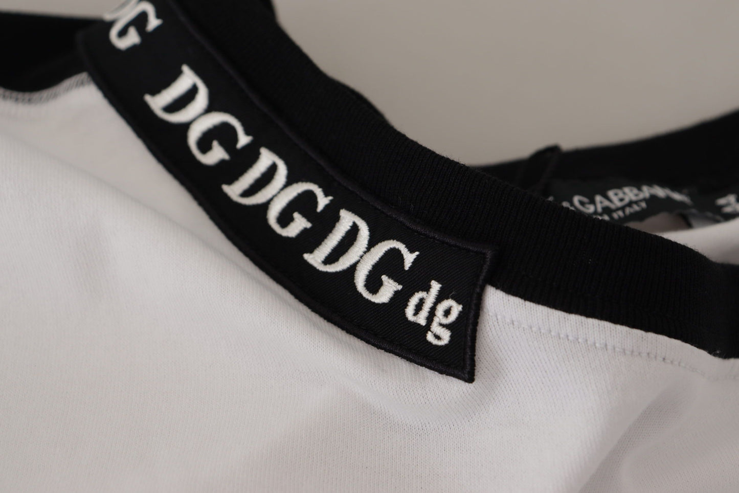 Dolce & Gabbana White Slogan Print Round Neck Cotton T-shirt