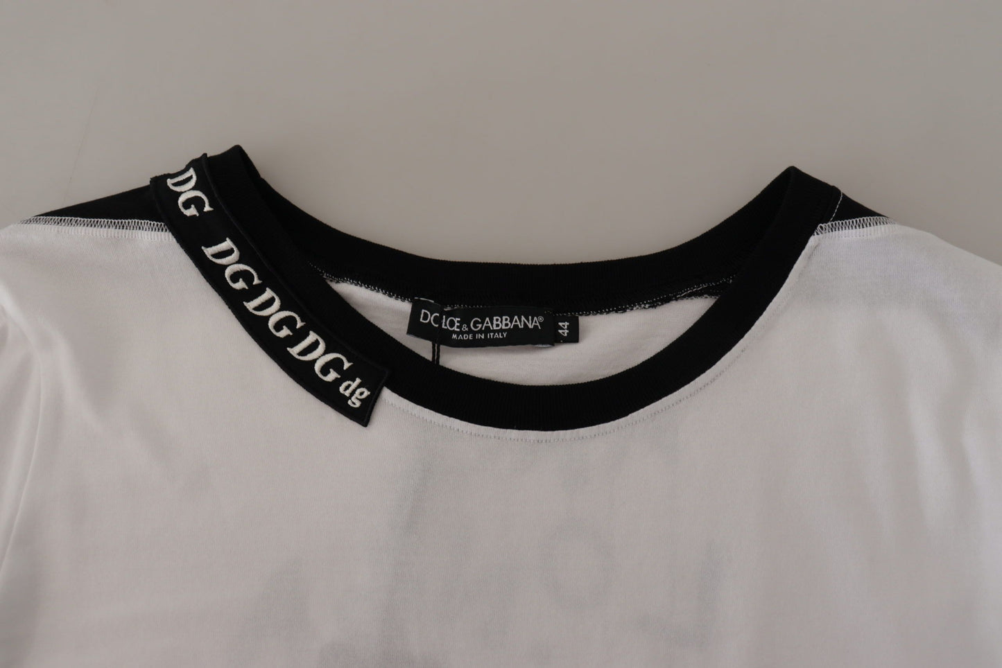 Dolce & Gabbana White Slogan Print Round Neck Cotton T-shirt