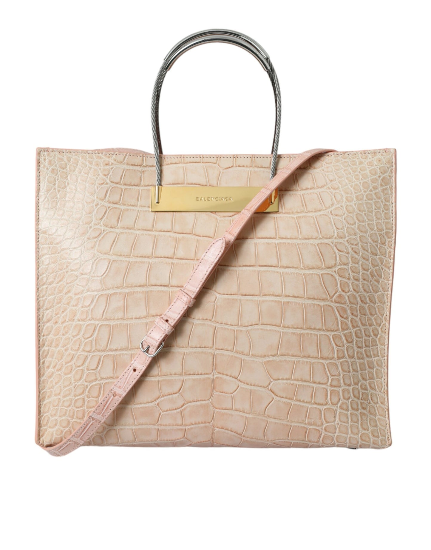 Balenciaga Pink Exotic Leather Embossed Cable Handle Shopper Tote Bag