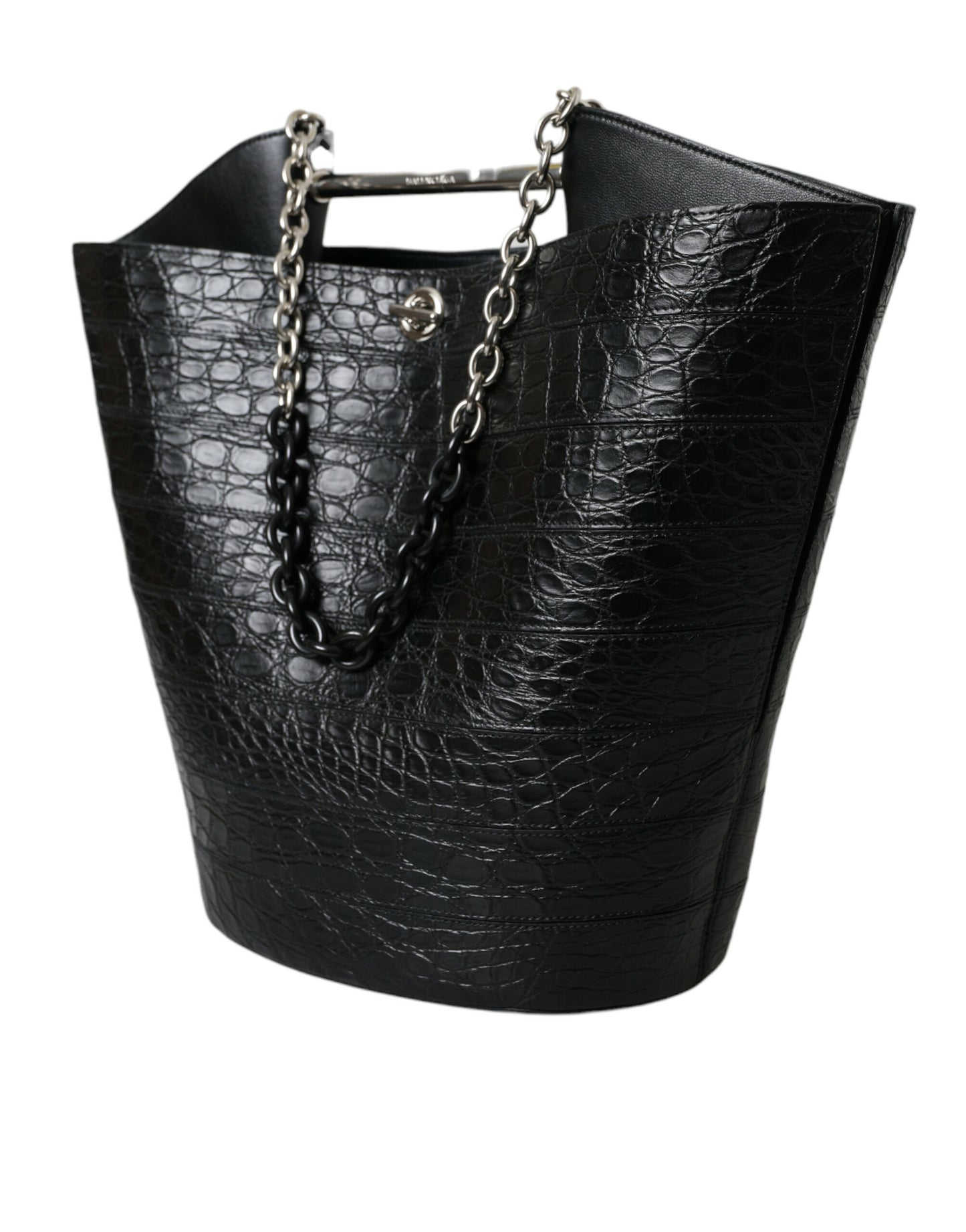 Balenciaga Black Exotic Skin Leather Maxi Bucket Tote Purse Bag