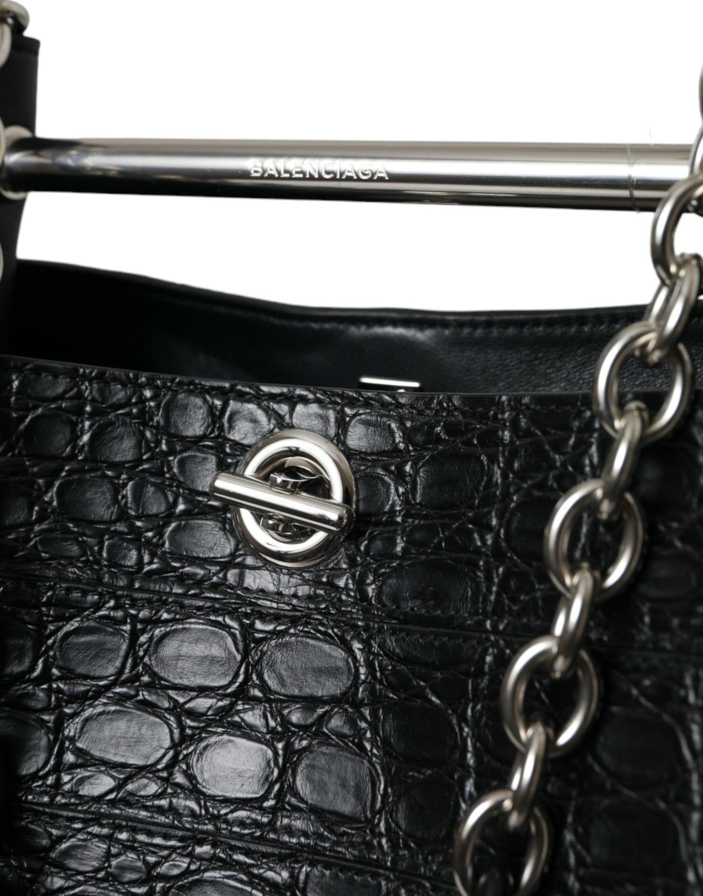 Balenciaga Black Exotic Skin Leather Maxi Bucket Tote Purse Bag
