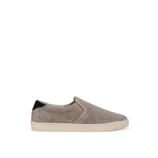 Brunello Cucinelli Beige Leather Slip-On Loafers