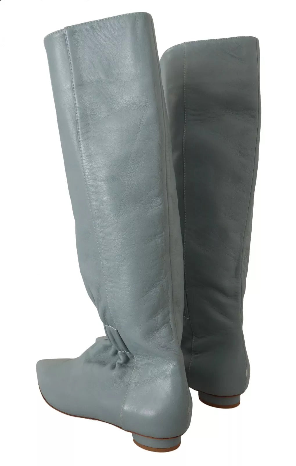 Valentino Blue Leather Elastic Flats Pull On Knee High Boots Shoes