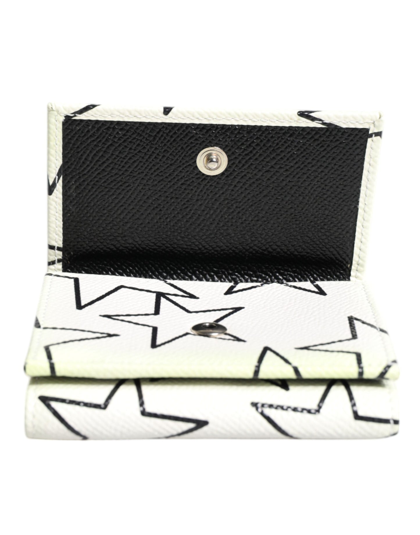 Dolce & Gabbana White Leather Trifold DG Star Print Card Holder Wallet