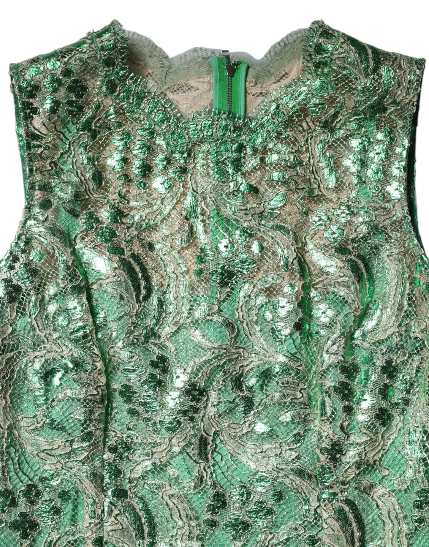 Dolce & Gabbana Green Cotton Floral Lace Sheath Midi Dress