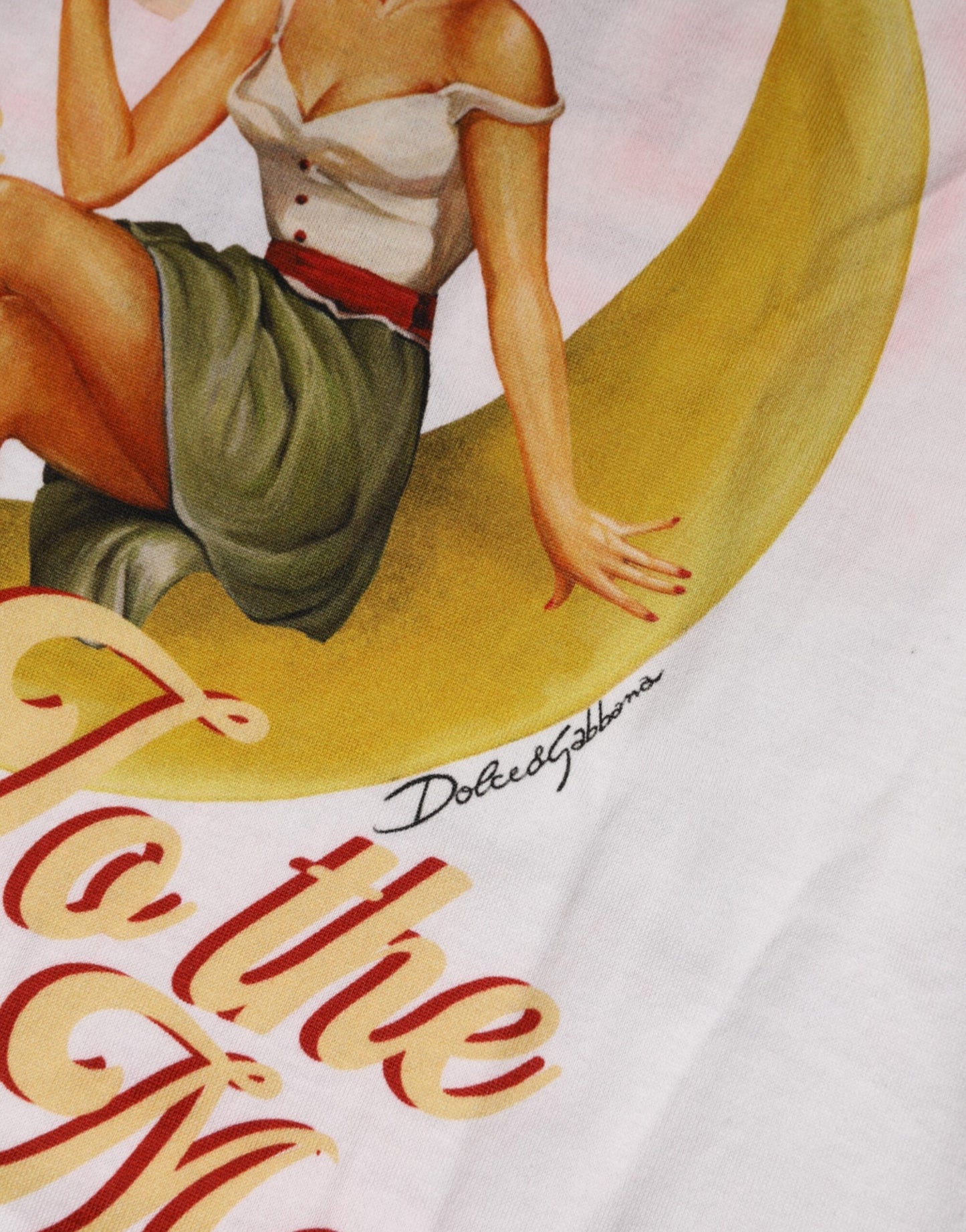 Dolce & Gabbana White Bring Me To The Moon Pin Up T-shirt Top