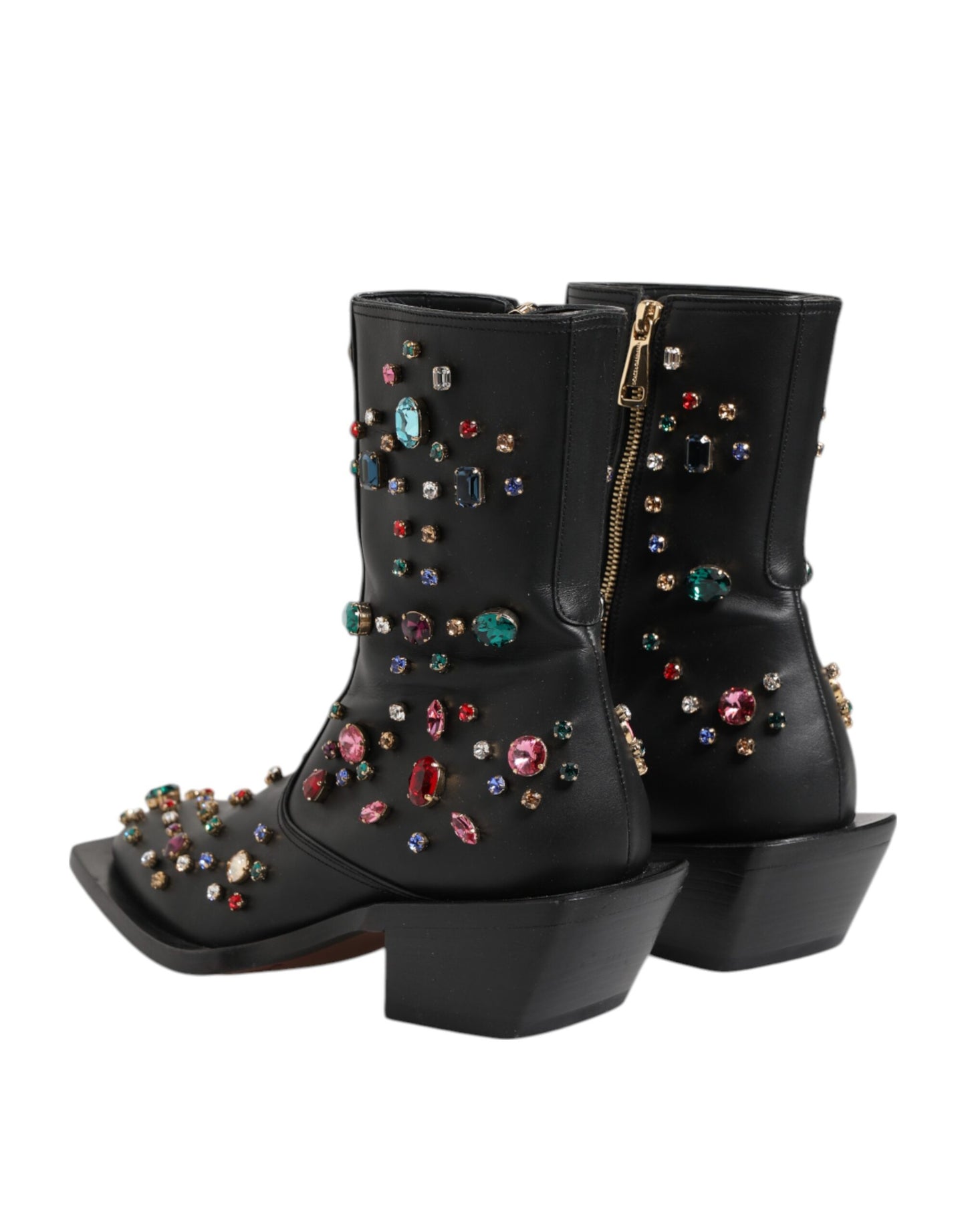 Dolce & Gabbana Black Crystal Cowboy Leather Men Boots Shoes