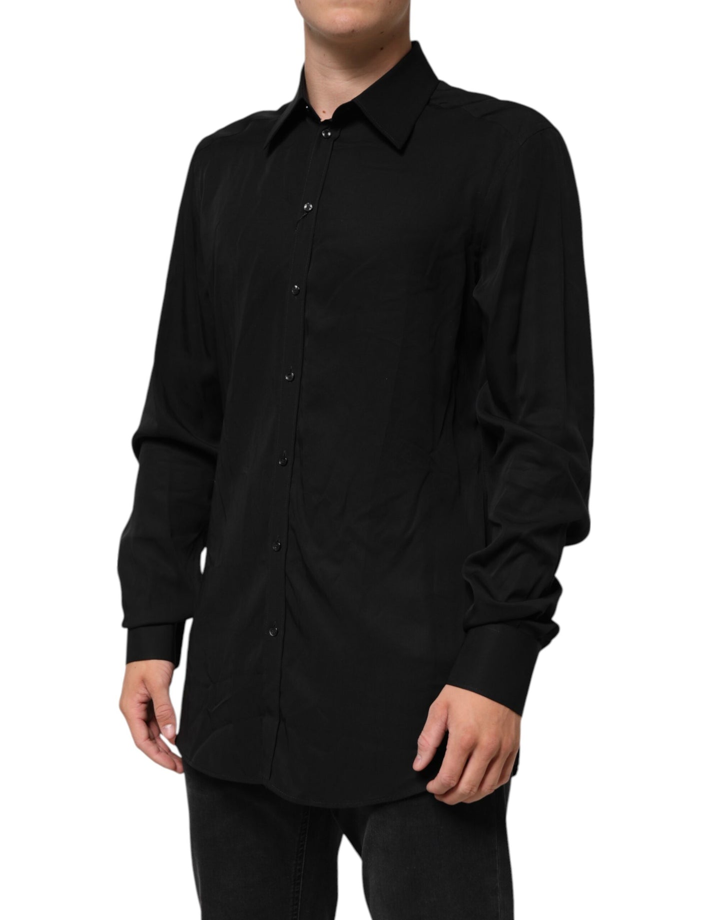 Dolce & Gabbana Black Viscose Long Sleeve Formal Dress Shirt