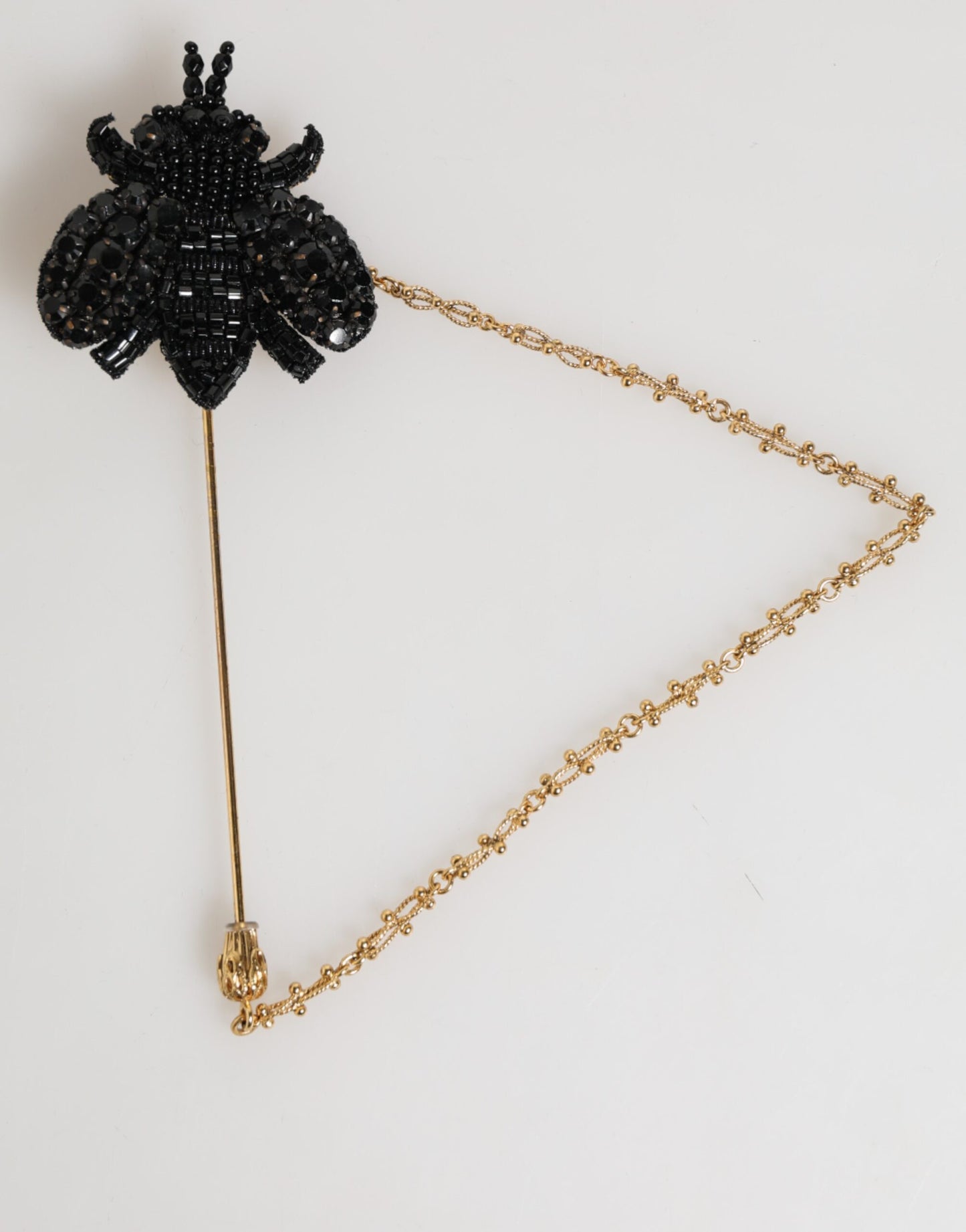 Dolce & Gabbana Lapel Pin Gold Brass Black Crystal Bee Accessories Brooch