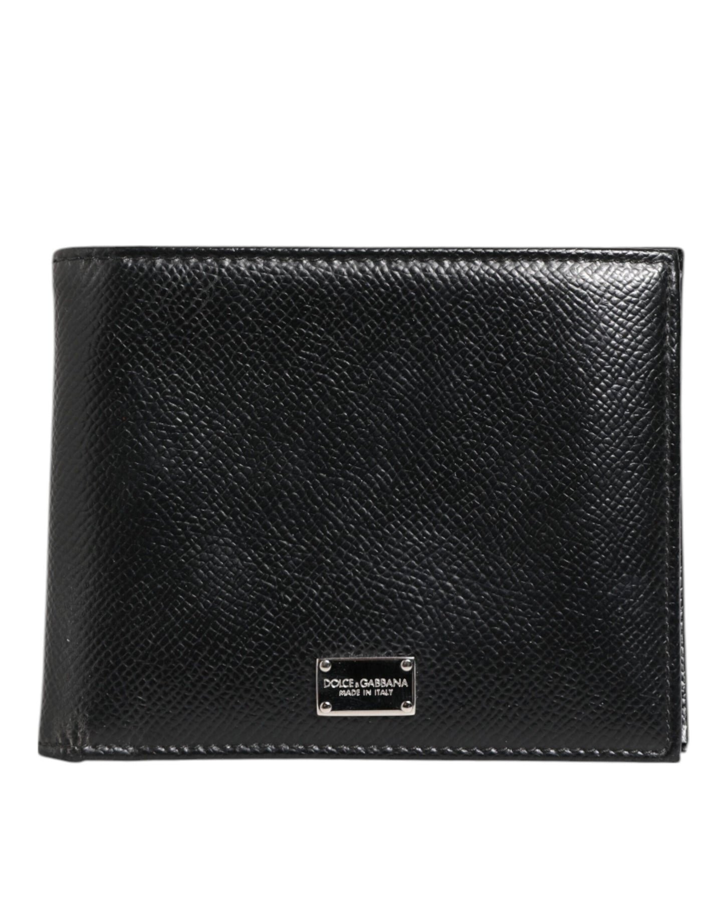 Dolce & Gabbana Black Leather Plaque Logo Bifold Men Card Holder Wallet