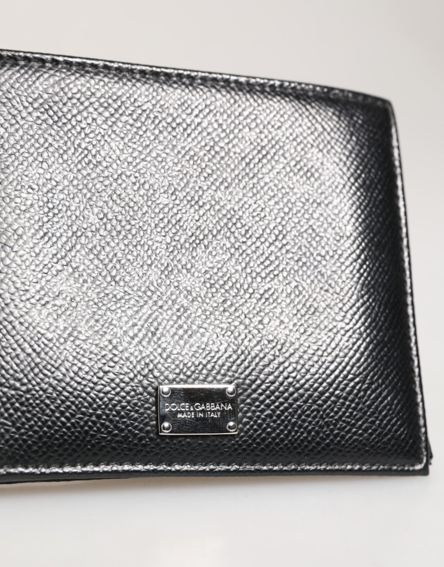 Dolce & Gabbana Black Leather Plaque Logo Bifold Men Card Holder Wallet