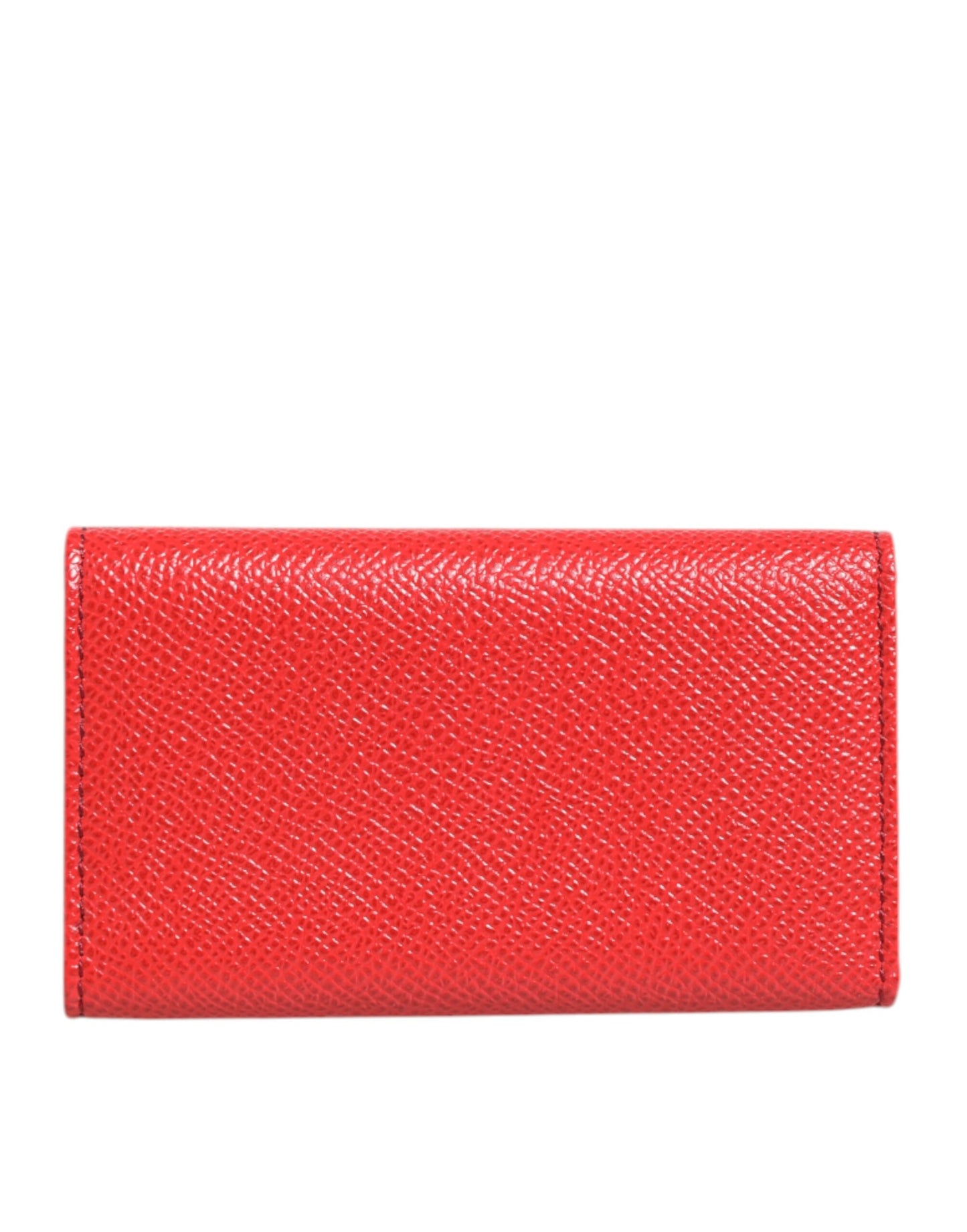 Dolce & Gabbana Red Leather Silver Metal Logo Plaque Trifold Key Holder
