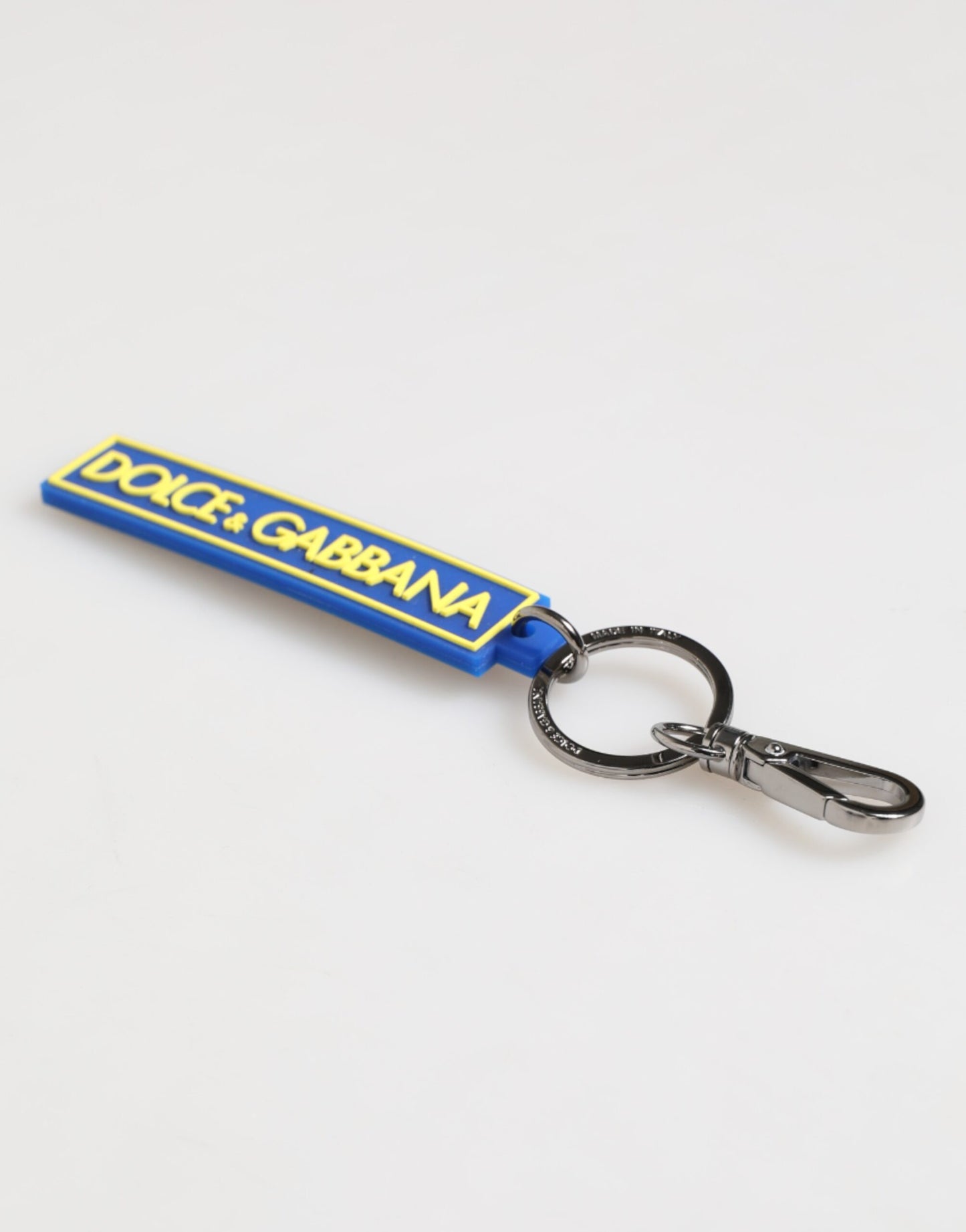 Dolce & Gabbana Blue Yellow DG Rubber Logo Silver Men's Keychain Keyring