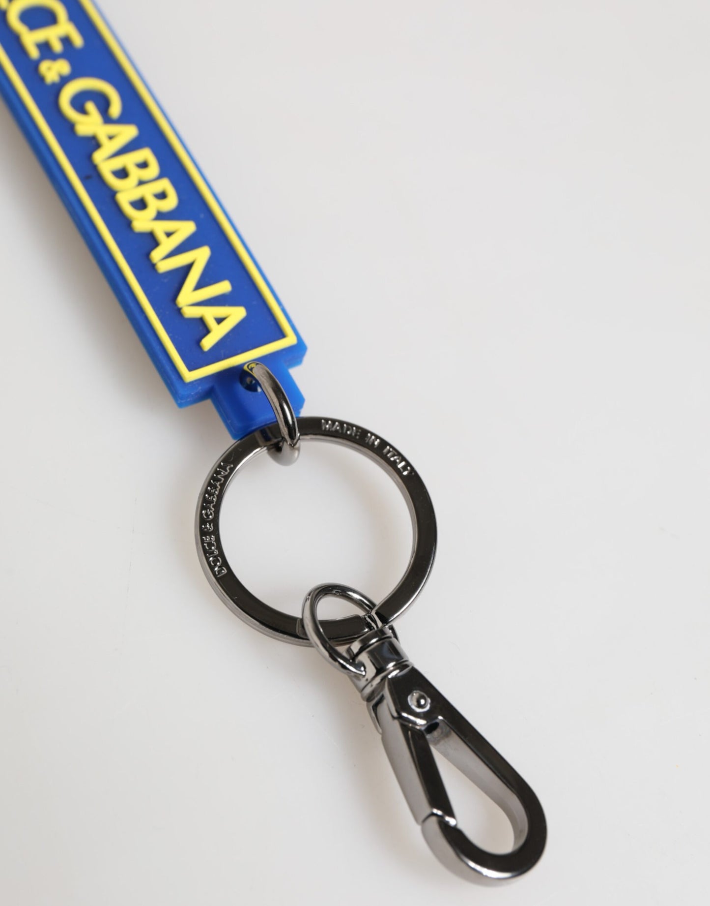 Dolce & Gabbana Blue Yellow DG Rubber Logo Silver Men's Keychain Keyring
