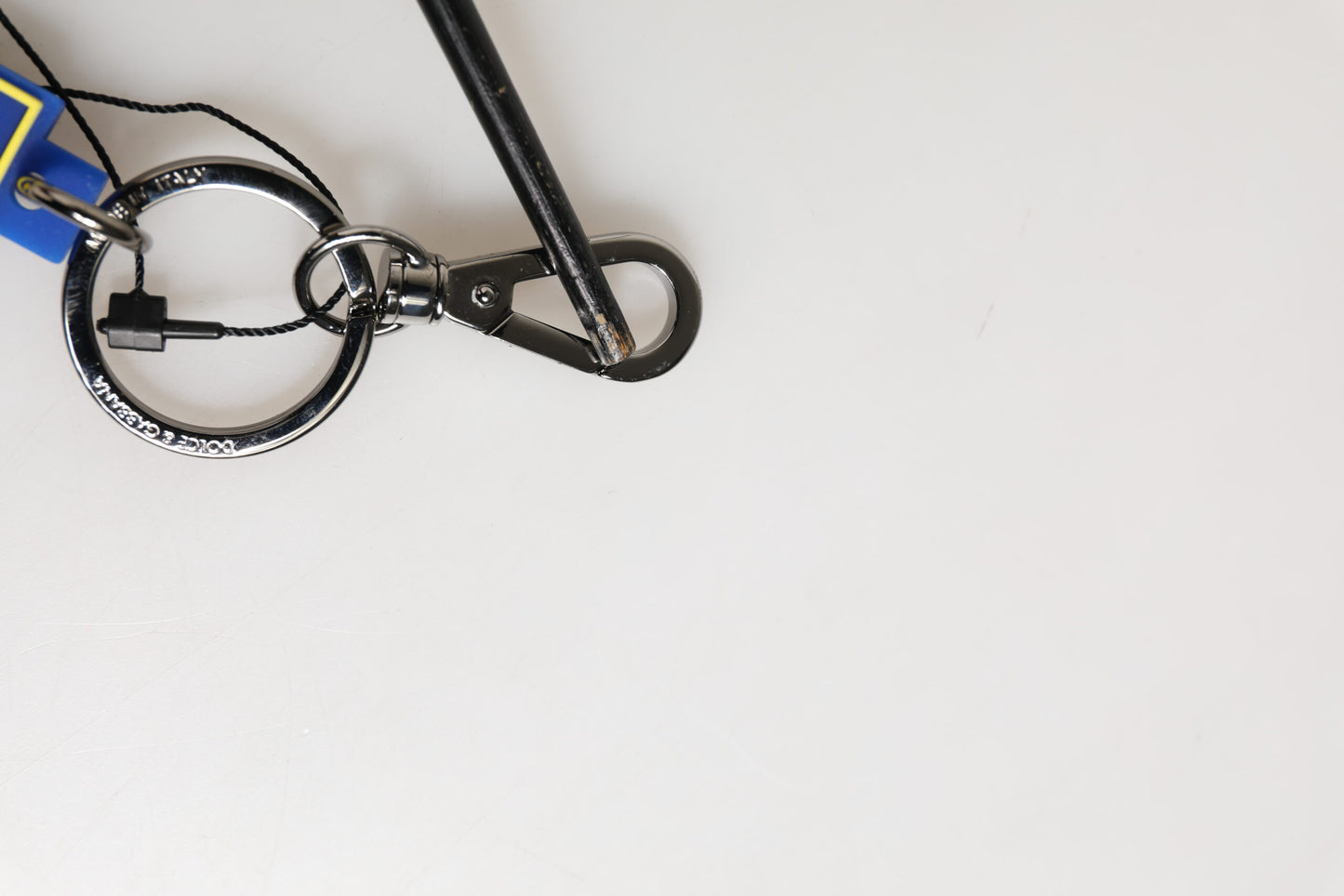 Dolce & Gabbana Blue Yellow DG Rubber Logo Silver Men's Keychain Keyring