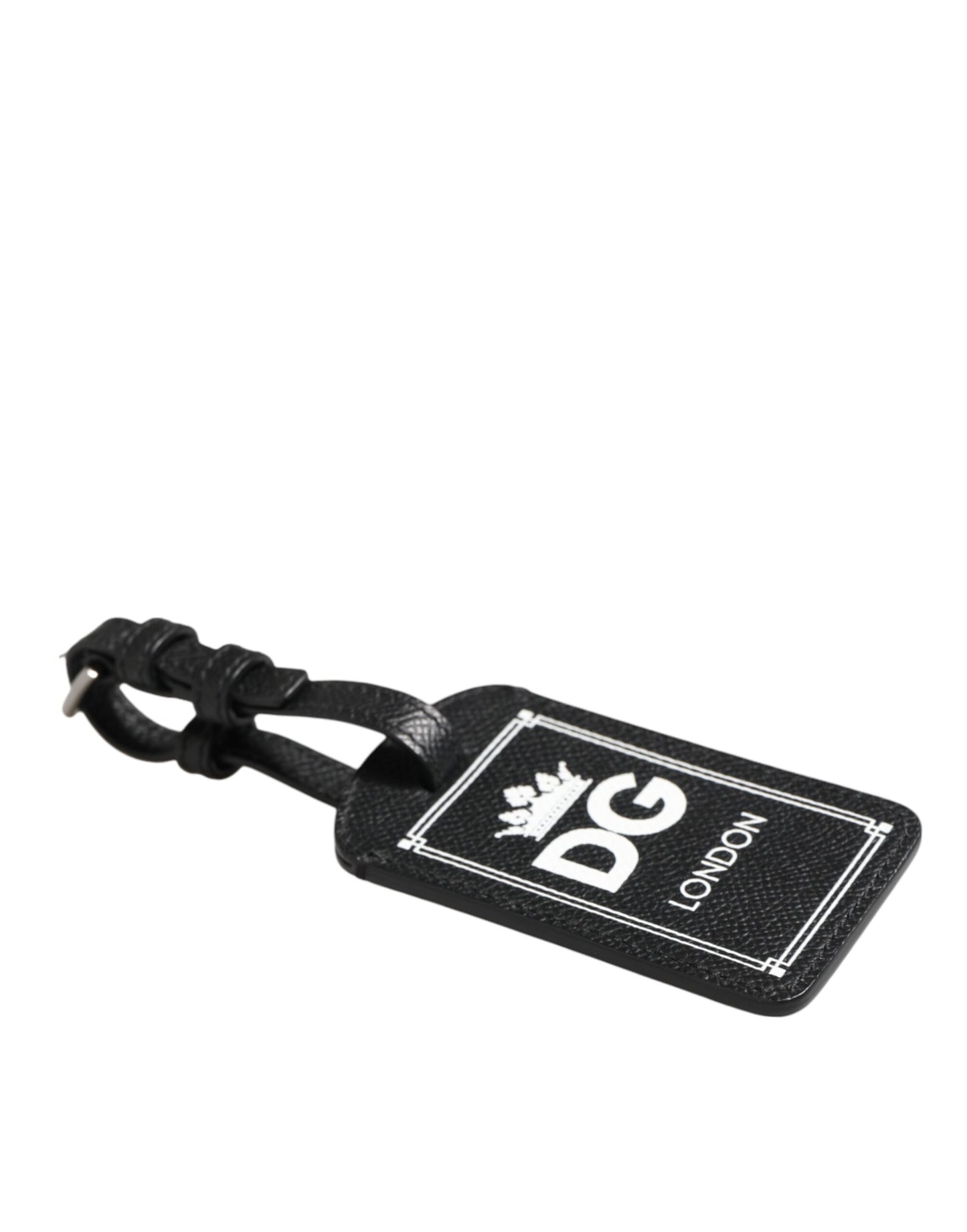 Dolce & Gabbana Black Textured Leather DG Logo Travel Luggage Tag Keyring