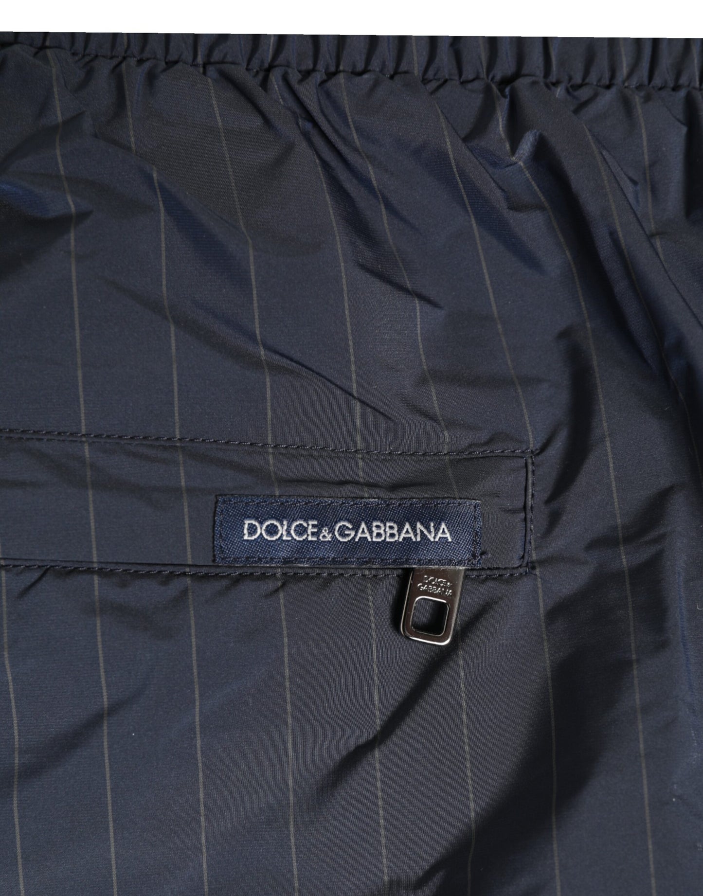 Dolce & Gabbana Navy Blue Polyester Nylon Pinstripe Men's Swimwear