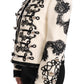 Dolce & Gabbana White Wool Black Floral Baroque Jacket