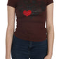 Exte Chic Brown Hearts Print Crew Neck Blouse