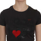 Exte Black Hearts Print Crew Neck Blouse