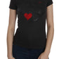 Exte Black Hearts Print Crew Neck Blouse