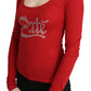 Exte Red Crystal Embellished Long Sleeve Top