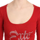 Exte Red Crystal Embellished Long Sleeve Top