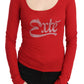 Exte Red Crystal Embellished Long Sleeve Top