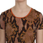 Just Cavalli Alluring Brown Snake Skin Pattern Blouse