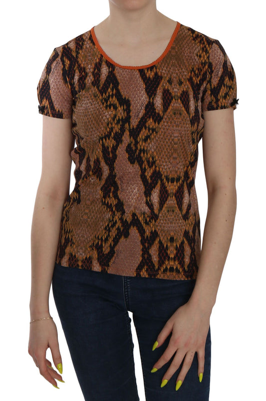 Just Cavalli Alluring Brown Snake Skin Pattern Blouse