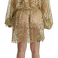 Dolce & Gabbana Elegant Gold Lace A-Line Knee Length Dress