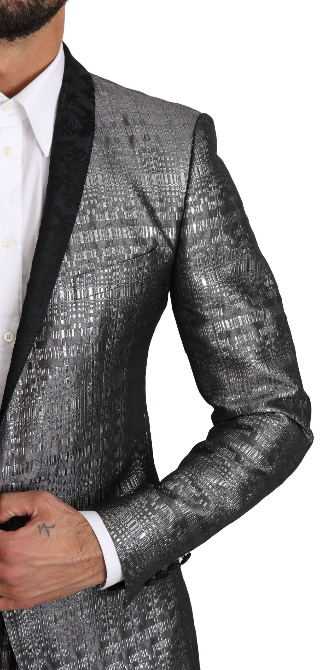 Dolce & Gabbana Elegant Silver Patterned Men's Suit