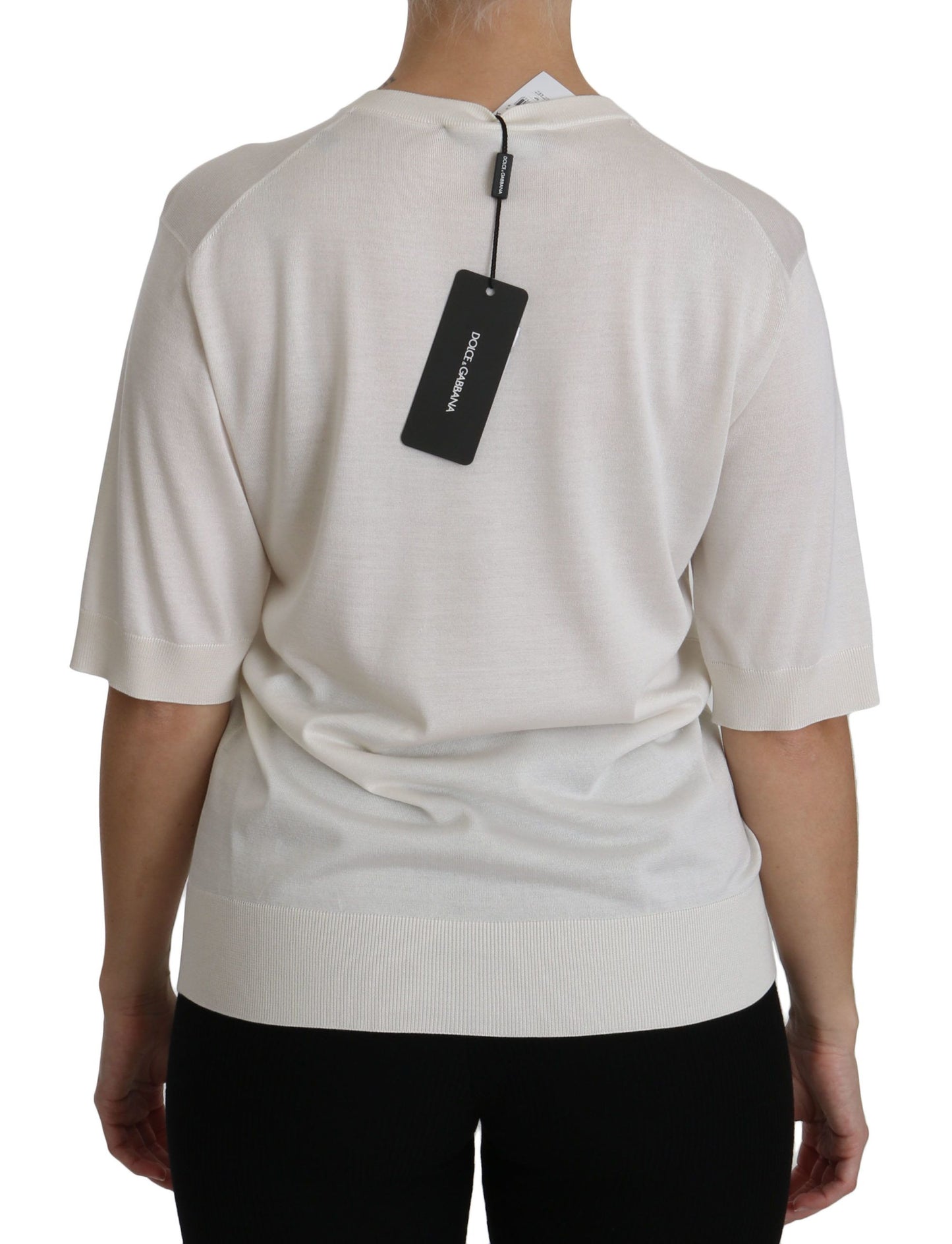 Dolce & Gabbana Elegant White Silk Crew Neck Top