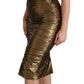 Dolce & Gabbana Gold Stretch Lame Ruched Dress