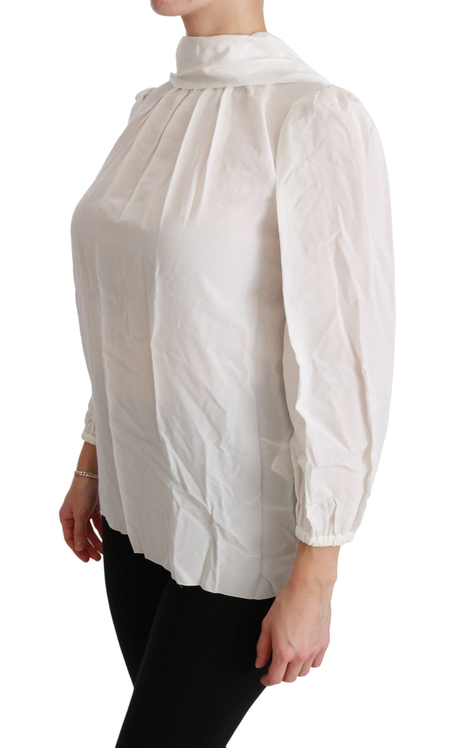 Dolce & Gabbana Elegant White Silk Turtle Neck Blouse