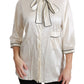 Dolce & Gabbana Elegant Beige Silk Blouse with Bow Scarf