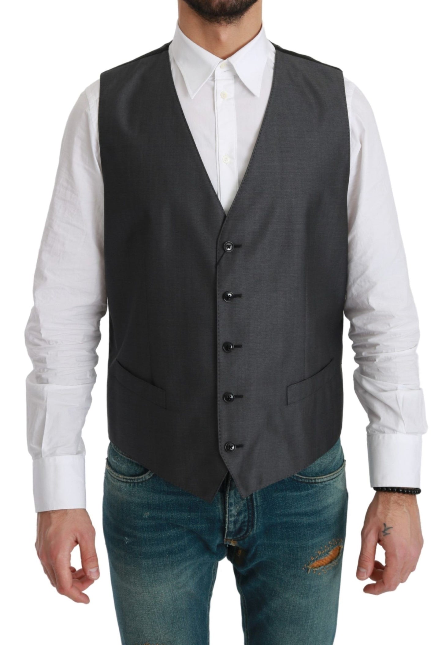 Dolce & Gabbana Elegant Gray Wool Blend Dress Vest