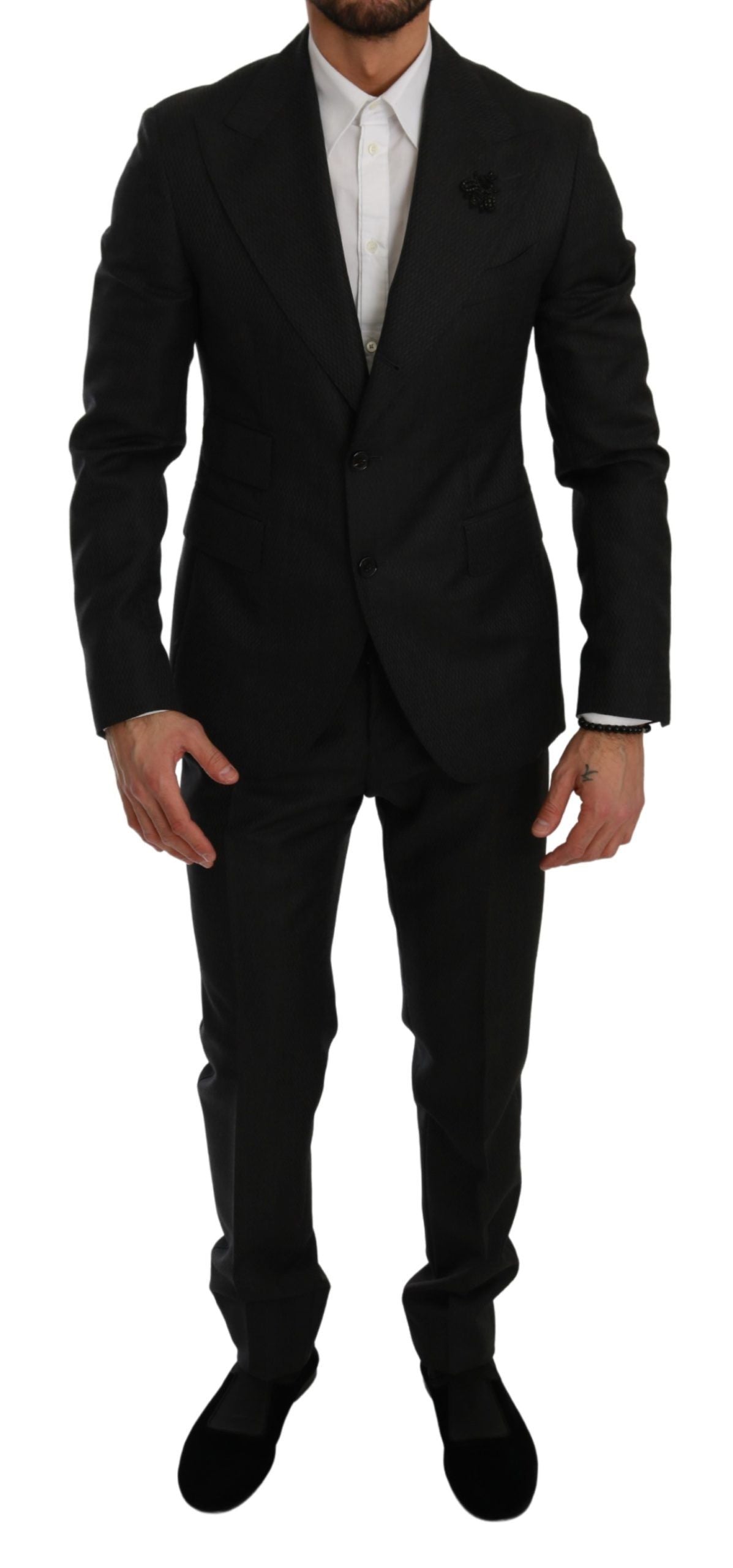 Dolce & Gabbana Elegant Black Crystal-Embellished Two-Piece Suit