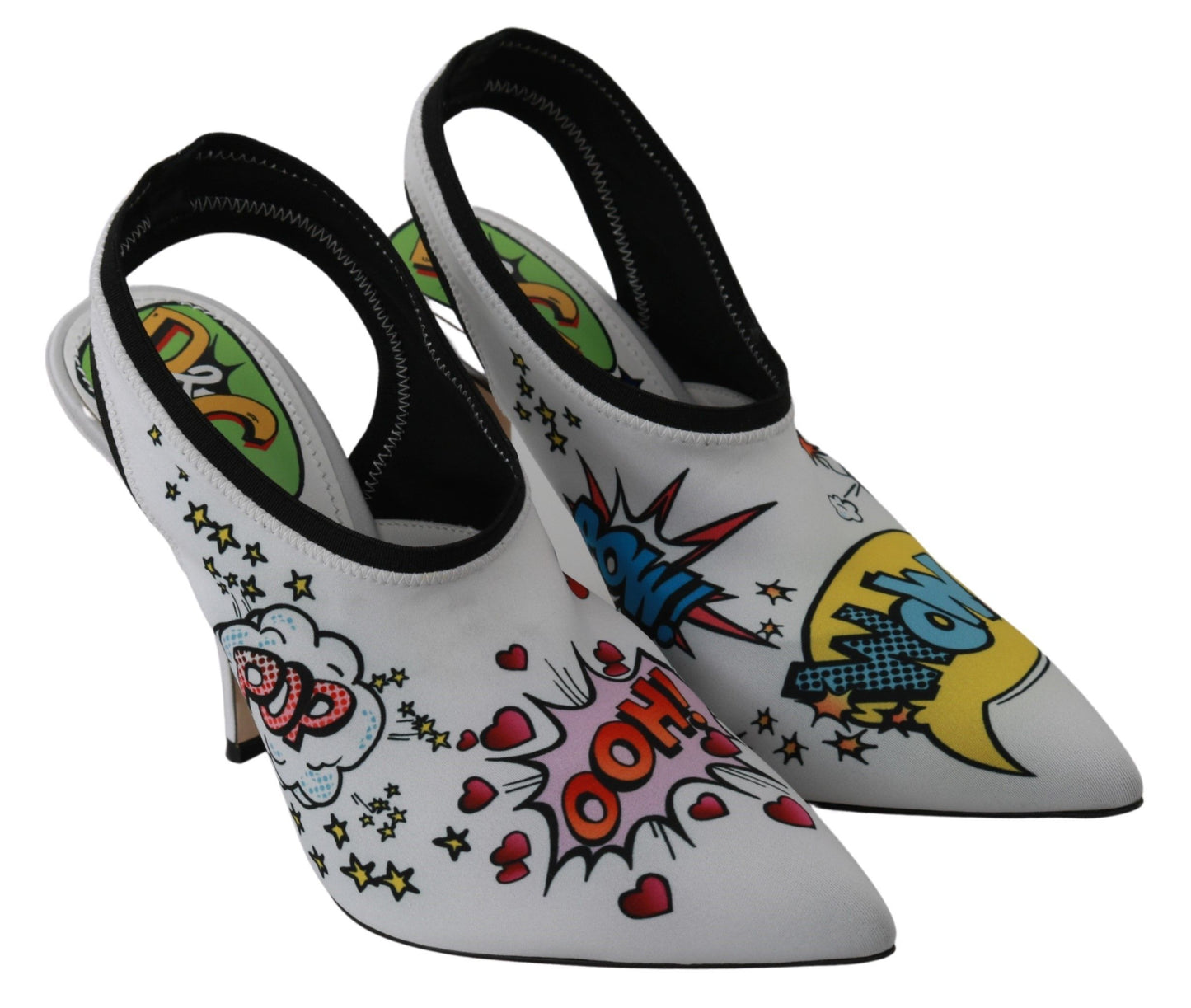 Dolce & Gabbana Chic White Multicolor Slingbacks Pumps