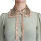 Dolce & Gabbana Elegant Mint Green Silk Blend Sequin Collar Top