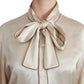 Dolce & Gabbana Elegant Beige Silk Satin Blouse with QUEEN Embroidery