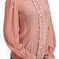 Dolce & Gabbana Pink Silk Gold Sequin Lace Blouse Shirt