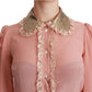 Dolce & Gabbana Pink Silk Gold Sequin Lace Blouse Shirt