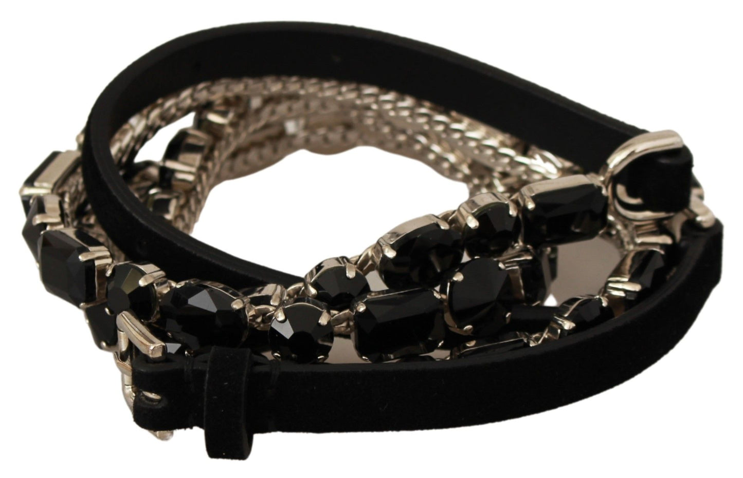 Dolce & Gabbana Luxurious Black Crystal-Embellished Leather Belt