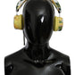 Dolce & Gabbana Chic White Leather Headphones with Yellow Print