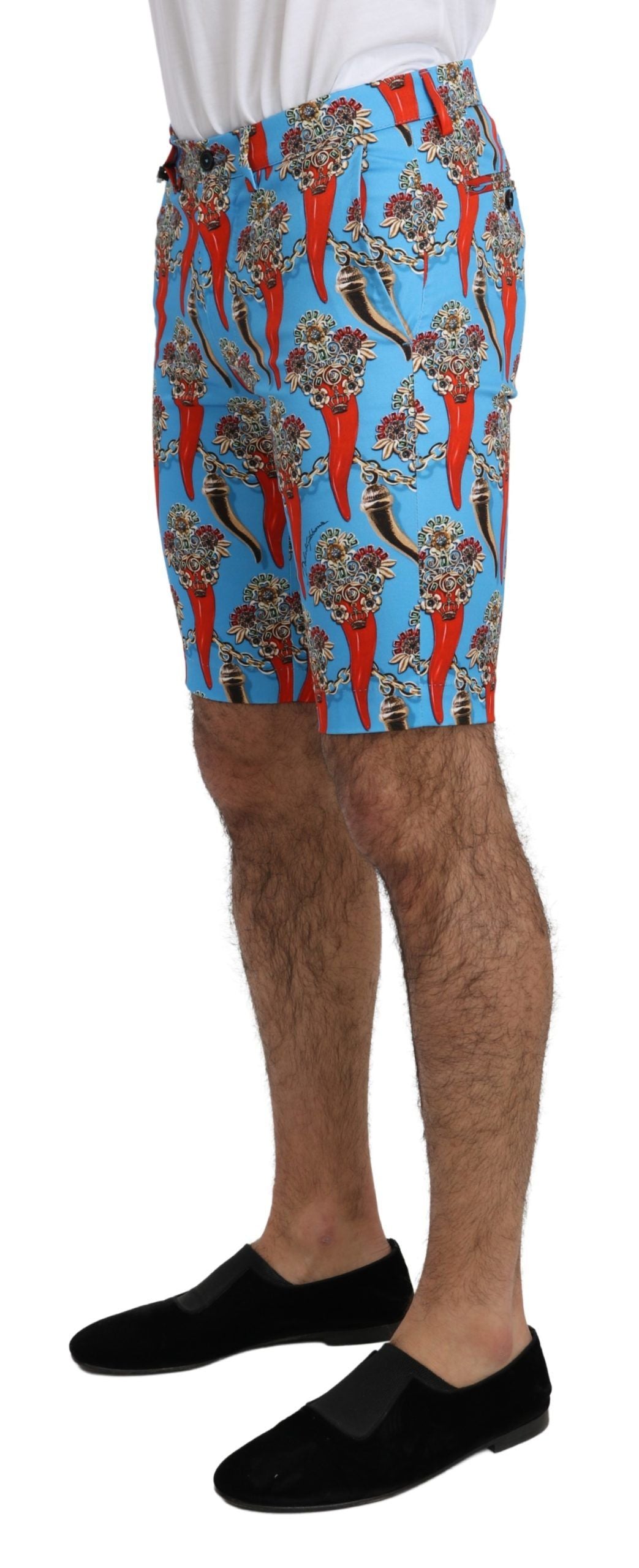 Dolce & Gabbana Chic Blue Chili Print Casual Shorts