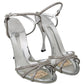 Dolce & Gabbana Silver Leather Ankle Strap Sandals with Crystals