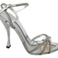 Dolce & Gabbana Silver Leather Ankle Strap Sandals with Crystals