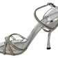 Dolce & Gabbana Silver Leather Ankle Strap Sandals with Crystals